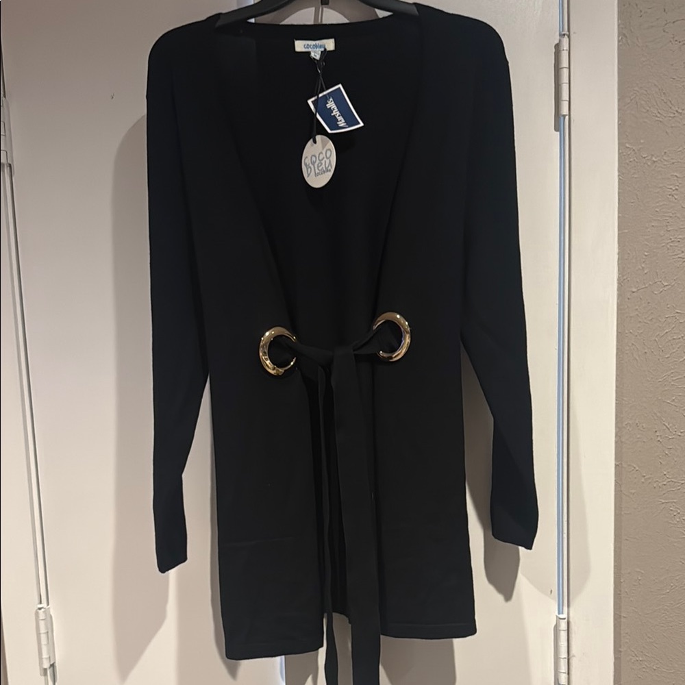Black Cardigan with Gold Accents